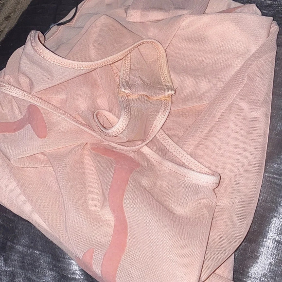 Zara Nude pink mesh flamingo detail bodysuit New Sz S - Picture 14 of 15